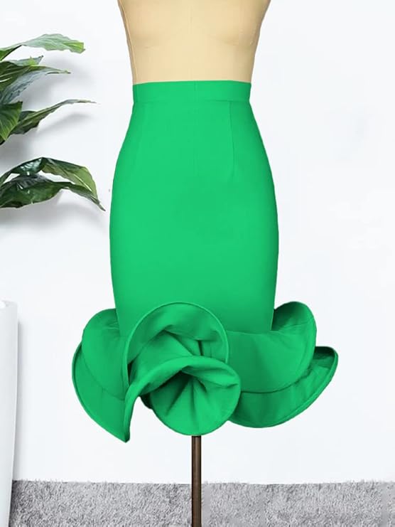 Damen hochtaillierter Bodycon Flare Meerjungfrau Midi Party Rock unregelmäßige Tanzröcke - Bild 10 von 12