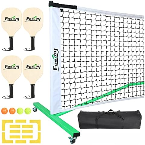 Fostoy Pickleball Net Set with Wheels, Official Size Pickleball Net Portable Outdoor with 4 Paddles,8 Outdoor Pickleballs, Carrying Bag, Court Marker, Outdoor Fun and Adults for Driveway (Green) Cover