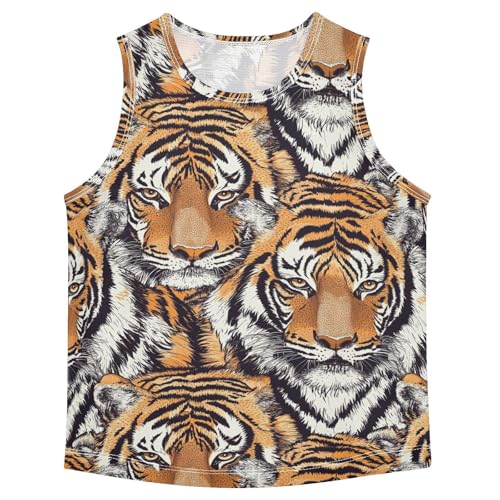 Boys Tank Top Shirts Colored Tiger Aniaml Sleeveless T-Shirts Crew Neck for Kids Clothing Children