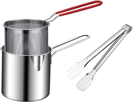 Cabilock Deep Fryer with Basket 9.25 Inch Compact Frying Pot with Clip Ergonomic Handle for Quick Heat Transfer Food Cooking Pot Ideal for Home Kitchen Frying