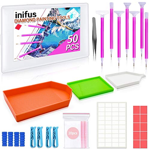 inifus 50pcs 5D DIY Diamond Painting Accessories and Tools,Dimand Art Paintings Kit,Diamond Painting Starter Kit for Adults or Kids