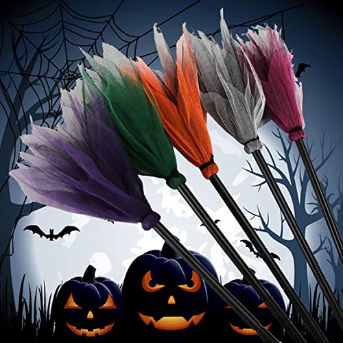 Image of Kaku Fancy Dresses Halloween Witch Broomstick With Hat | Wizard Flying Broom Stick with Witch Hat | Halloween Cosplay Costume for Haunted Horror Witch Costume Accessories