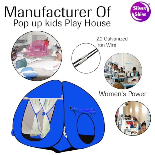 Image of SILVER SHINE Foldable Kids Play Tent House | Fun & Spacious Pop-Up Playhouse for Boys & Girls (Up to 10 Years) | Multi-Purpose Indoor & Outdoor Tent with Mosquito Net | Delightful Patterns - Dark Blue