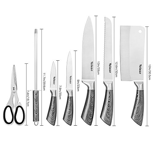 Velaze Knife Set with Block, 8 Pieces Stainless Steel Kitchen Knife Set