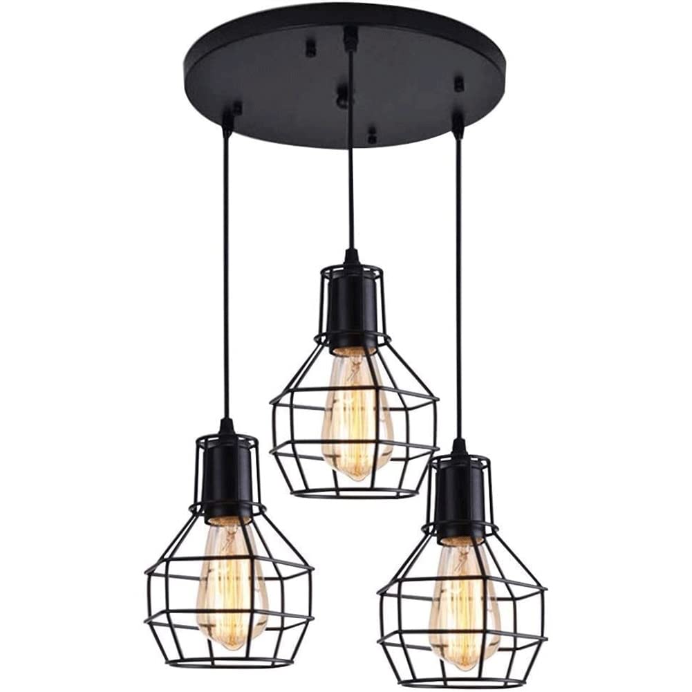 Lustre suspension noire industrielle E26 rétro en métal pour plafond de cuisine et salon