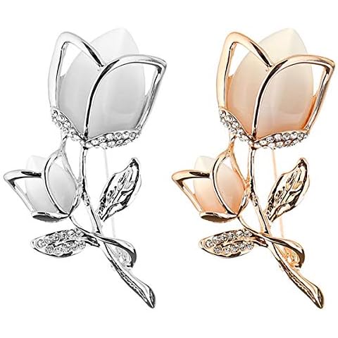 Rhinestone Brooches,RoadLoo 2Pcs Elegant Tulip Flower Brooches Exquisite Pins Lapel Corsage Party Brooch Working Jewelry Gifts for Women Ladies Birthday Wedding Valentines Cover