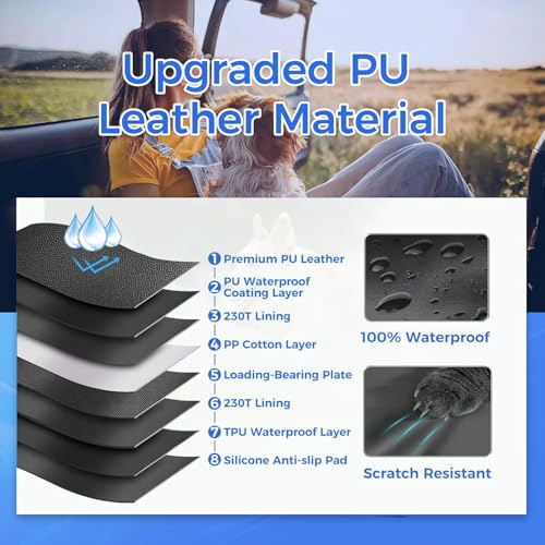 Image of Dog Car Seat Extender with Hard Bottom and Mesh Window, Waterproof Backseat Protector for Car, SUV, Truck Travel and Camping (Black, PU Leather)