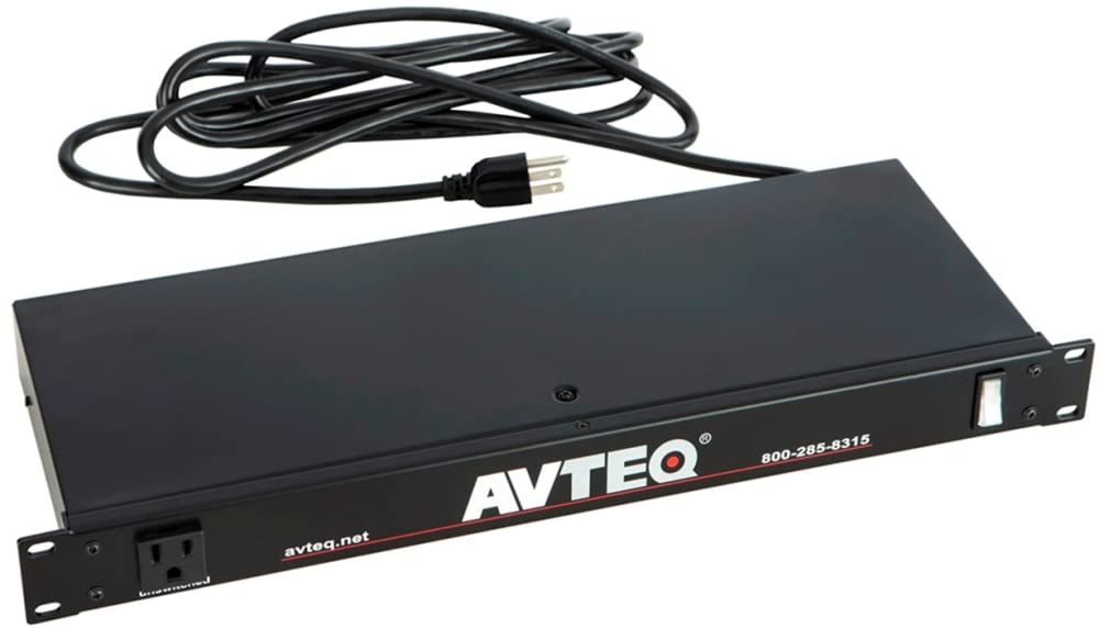 AvteqRCK-PWR Rack Mounted 9-Port Surge Protector with 12-ft Power Cord, Ideal for Use with Avteq Media Carts, Fits Standard 19" Racking System