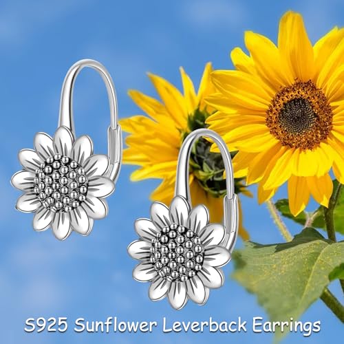 POPLYKE 925 Sterling Silver Evil Eyes Sunflower Cherry Blossom Greek Star Dangle Earrings Leverback Earrings for Women Birthday Hypoallergenic2