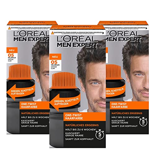 L'Oréal Paris 3 x Men Expert One Twist Tinte para el cabello castaño claro 05 para hombres 0% amoniaco; número de piezas: 1, 180,0 ml, 0,36 kg