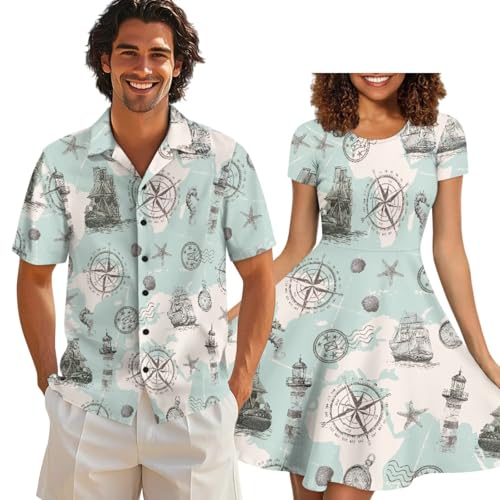 Image of AFPANQZ Couple Matching Outfit Casual Men's Button Down Shirt or Short Sleeve Summer Sundresses Dresses for Women 2026