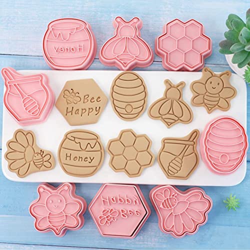 8 Pieces Cute Honey Bee Cookie Cutters For Baking Cookie Mould Press Cartoon Cookie Mould Set Kitchen Tools Plastic Cookie Stamps (Honey Bee) #TOP2