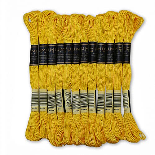 Image of Pack of 12 Premium Embroidery Thread | 100% Egyptian Cotton Premium Skeins | Cross Stitch Embroidery Floss | Oeko TEX Certified Stranded Cotton | Ideal for Arts & Crafts (Lemon Yellow 290)