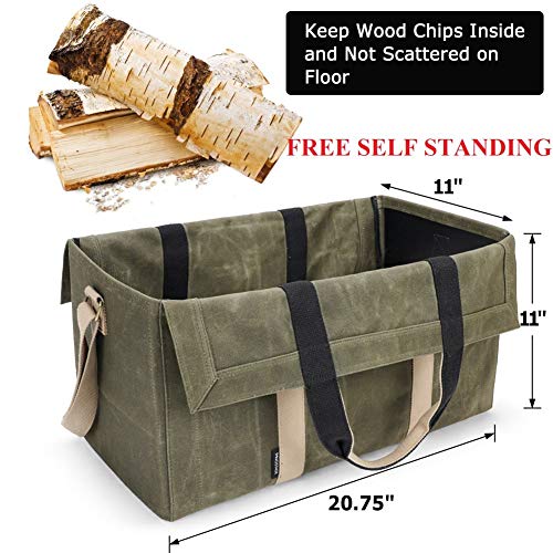 Inno Stage Free Standing Firewood Log Carrier Tote Bag With Double Straps For Camping Or Bbq Barbecue - Green #TOP1