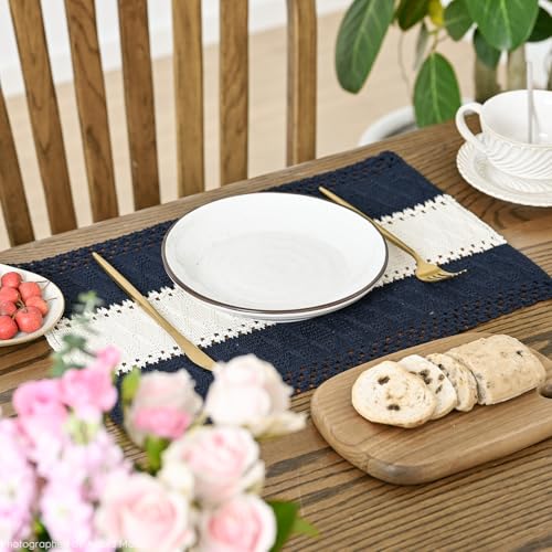 Artoid Mode Dark Blue Farmhouse Rustic Placemats Set of 4,12x18 Inch Seasonal Hollow Table Mats Party Kitchen Dining Decoration by Artoid Mode - Used condition - Image 3