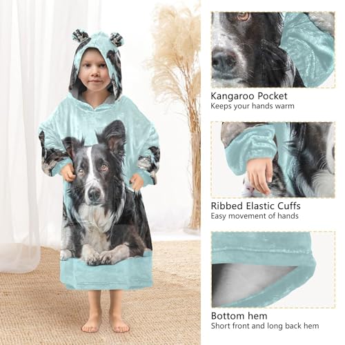 Border Collie Puppy Dog Cat Kids Wearable Blankets Teen Girls Comfy Animal 3D Print Boys Oversized Hoodie Sweatshirt4