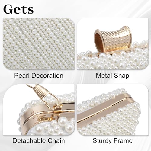 Image of Gets White Pearl Clutch Purses for Women Wedding Bride Evening Bag Formal Party Clutches Tote Handbag Prom Shoulder Bags