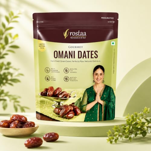 Image of Rostaa Gourmet Omani Dates /Khajur, 680g | Premium Quality Date, Rich in Fibre, Naturally Sweet, Healthy Snack, Low Fat & 100% Natural (680 GM (Pack of 2), Omni Dates)