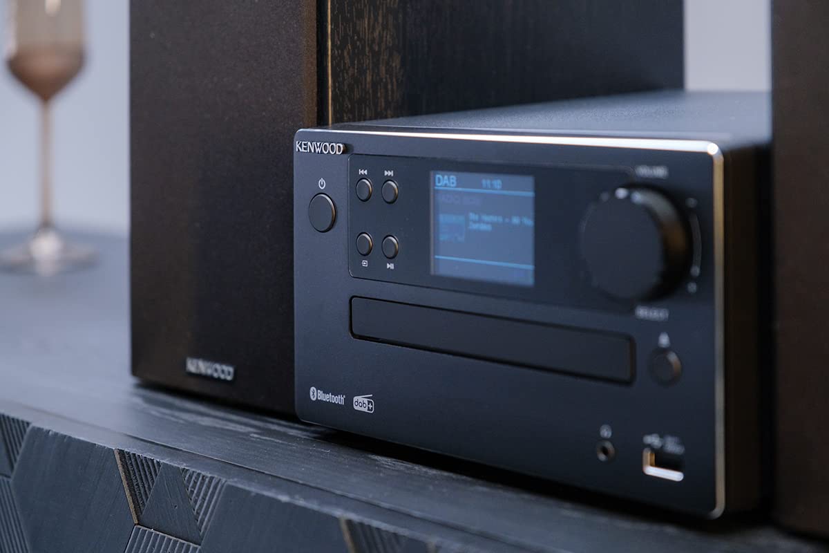 KENWOOD, Sistema Micro HiFi Stereo M-725DAB-S, con Ricevitore Radio DAB+, Lettore CD e Presa USB, Bluetooth per Audio-Streaming V5.0 (A2DP), Display a Colori 2,4", Black