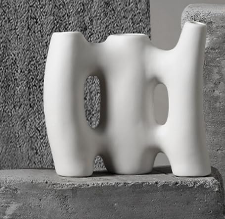 BLISS VIE Ceramic Vase Abstract, White, irregular Twin Vases, Nordic style, pampas grass vase, Minimalistic Modern Home decor for Wedding Table Party Living Room Bedroom, Decorative Gift (Pallet)