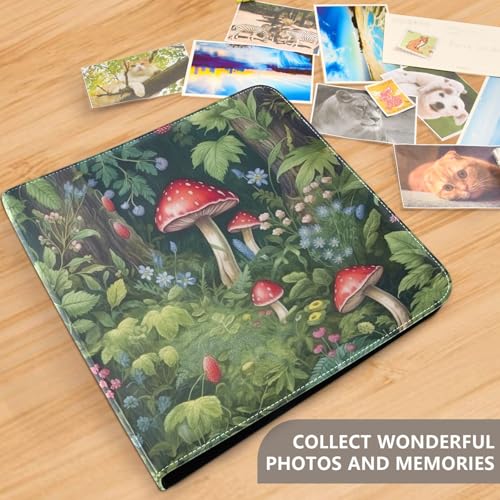 Álbum de fotos adhesivo DIY Scrapbook Álbum con cubierta de cuero verde con estampado de hongos y flores, 3 anillas, 40 páginas, 8x10 pulgadas para recuerdos miniatura 5