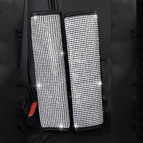 Egbang 2 Pcs Car Seat Belt Pads, Crystal Rhinestone Auto Seatbelt Cover, Pu Leather Shoulder Strap Covers Bling Bling For Lady Girls Universal Fit (Full Bling Seat Belt Pads) #TOP4
