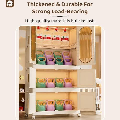 Image of StarAndDaisy Kids Foldable Wardrobe /Multifunctional Plastic Storage Organizer /Almirah -Dust Proof Cabinets for Clothes, Toys & Books (White Transparent)