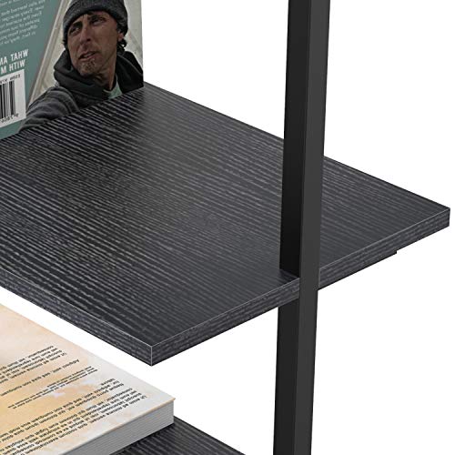 Ladder Shelf Bookshelf, 5 Tier Wall-Mounted Industrial Ladder Bookcase Wood Look Plant Flower Storage Stand Organizer Utility Storage Rack for Living Room, Kitchen, Office (Black Walnut)
