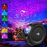 Sternenhimmel Projektor, 3-in-1 Galaxy Projector mit Mond, Sternen, Wasserwellen, 3 Projektionseffekte, 3 Neigungswinkel, Sprachsteuerung, 2200mAh Akku, für Dekoration Schlafzimmer Outdoor (Schwarz)