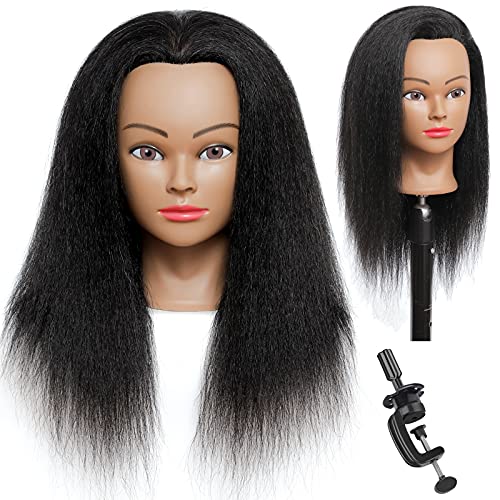 Mannequin Head with Human Hair Mannequin Head Training Head Doll Head 100% Real Hair Cosmetology Manikin Head Hairdresser Mannequins Head with Hair for Practice Training Head with Free Clamp Stand (C-L, 14 inch)