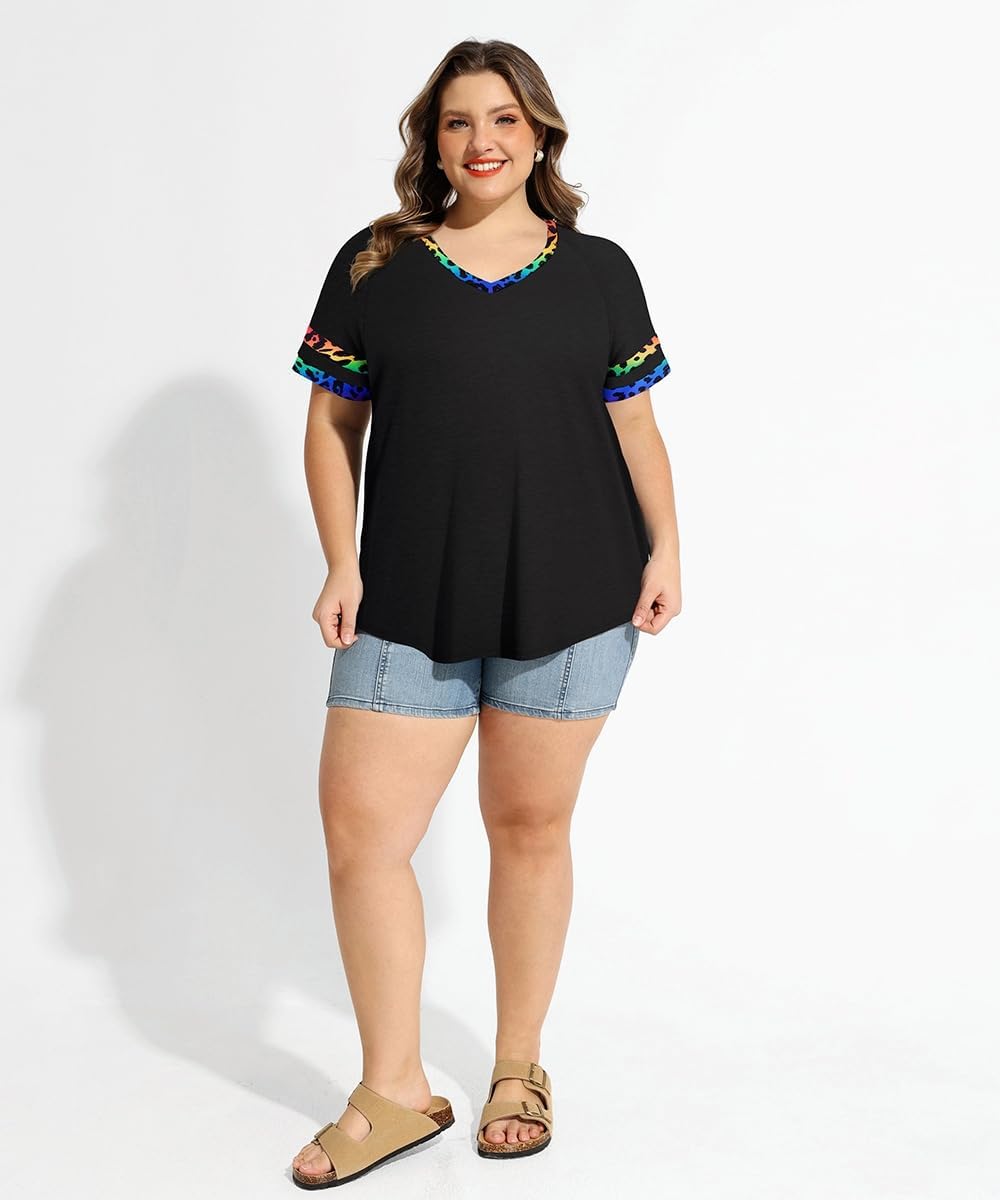TIYOMI Plus Size Tops for Women V Neck Raglan T-Shirt Short Sleeve Summer Shirts Casual Loose Tunic Blouse - Image 4