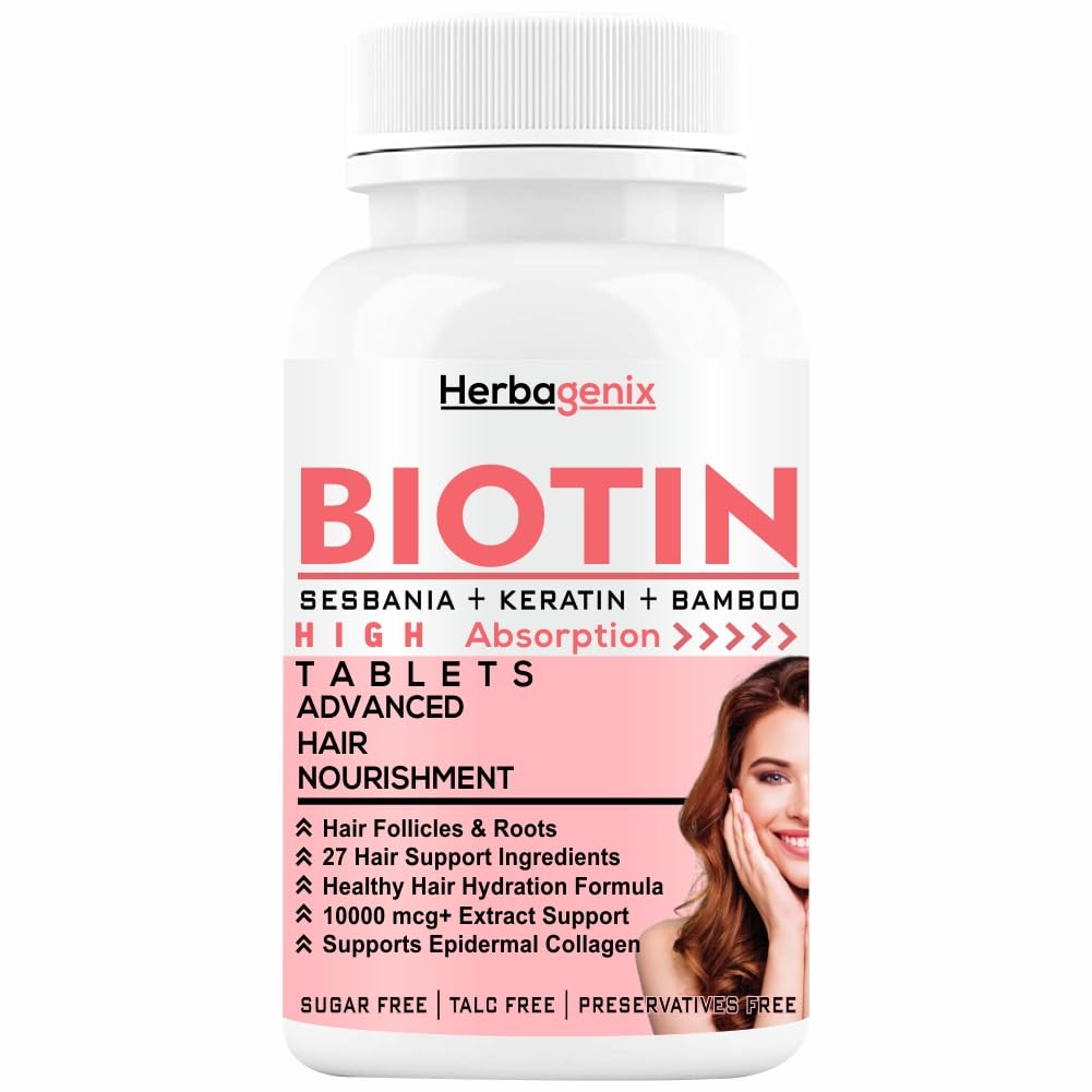 Biotin-Tablets For Hair Growth With Natural Vitamins and Plant Extracts As Hair Supplements for Women and Men To Support Regrowth And Control Hairfall-60 Tablet (No Capsules Pack 1)