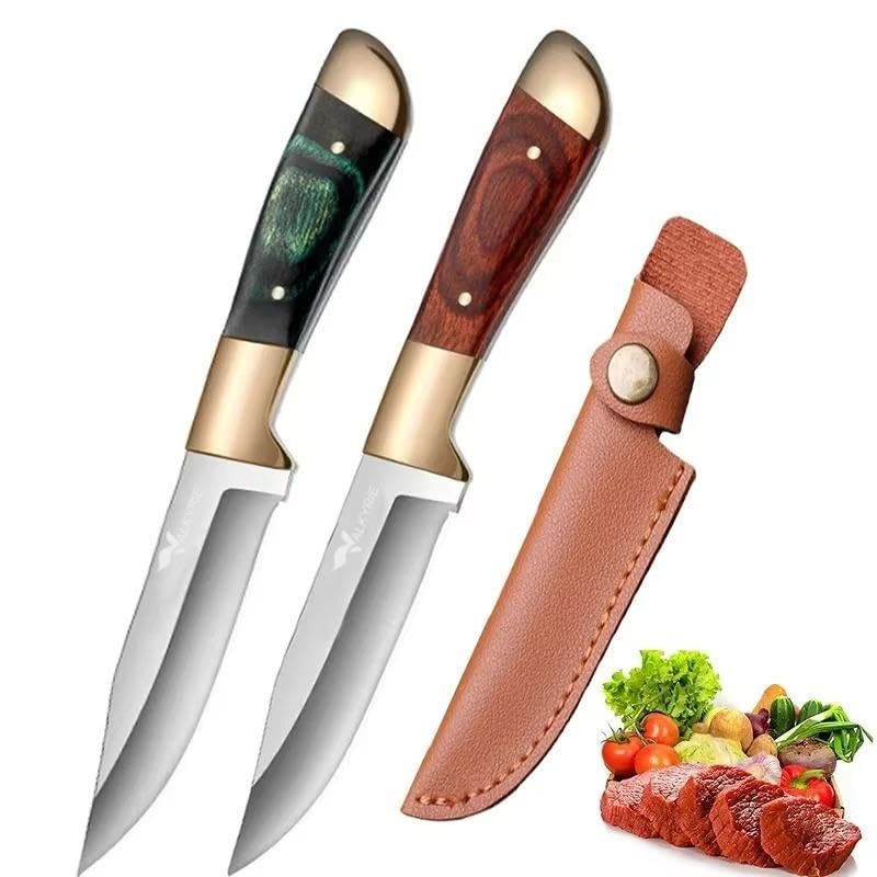 Valkyrie Paslanmaz Çelik Kamp Bıçağı | 16 cm Outdoor Av Bıçağı Deri Kılıflı Kompakt Bıçak Kahve