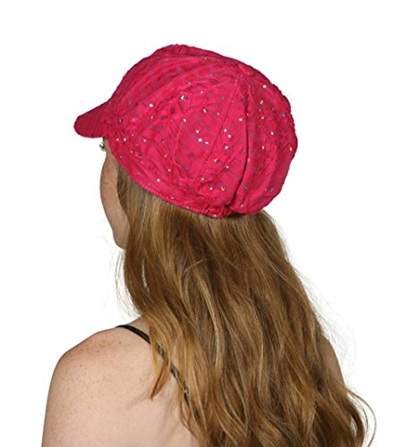 Topheadwear Glitter Sequin Trim Newsboy Hat - Hot Pink #TOP1
