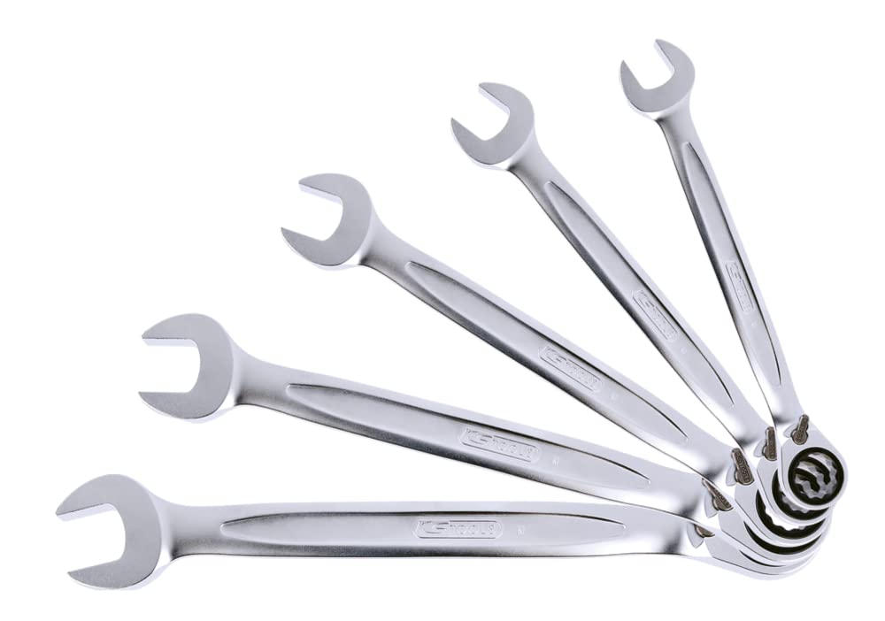KS Tools 503.4661 GEARplus zestaw kluczy płasko-oczkowych z grzechotką, przełączany, 5-częściowy 8-19 mm, satynowy chrom