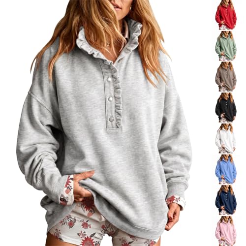 HswsEJ Mockneck Sweatshirt Women Ruffled Turtleneck Oversized Sweatshirts - image 1