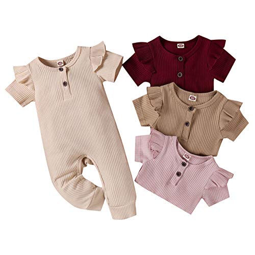 baskopa 12-18 Months Newborn Infant Unisex Baby Boy Girl Button Solid Romper Bodysuit One Piece Jumpsuit Outfits Clothes Apricot