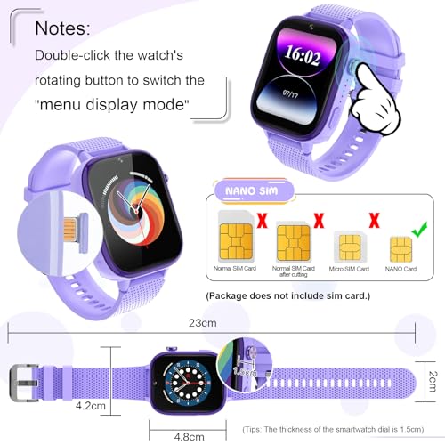 Image of OKYUK Kids Smart Watch Gift for Girls Age 5-12, 4G Kids Watch 47 Games, HD Touch Screen Two-Way Calling Feature, School Settings, SOS, Birthday Gift for Boys and Girls Ages 7 8 9 10 (Purple)