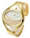 Top Plaza Women Ladies Casual Luxury Gold Silver Tone Alloy Analog Quartz Bracelet Watch Oval Case Rhinestones Decorated Elegant Dress Bangle Cuff Wristwatch