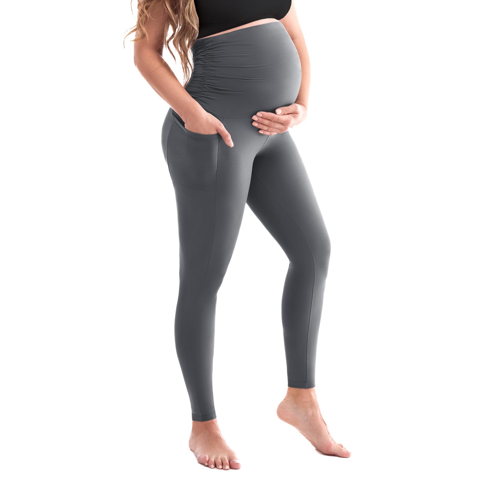 SINOPHANT Leggings de maternidad para mujer, cintura alta, pantalones de maternidad con bolsillos, opacos, suaves, elásticos, ropa de maternidad, hogar, yoga — view 6