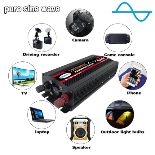 3000W-12000W Pure Sine Wave Power Inverter, DC (12/24/48/60V) to AC (110/V220V), Dual Digital Display + 1 Universal Socket, Solar System - Solar Panel, for Home/Outdoor/RV/Camping,3000W-12V