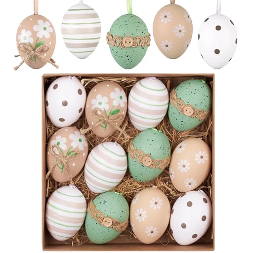 Valery Madelyn 12er Ostereier zum Aufhängen für Osterdeko,6cm Nature...