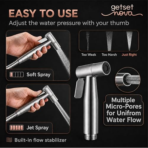 Image of Health Faucet Stainless Steel Handheld Bidet Sprayer | Bathroom Hand Shower | Leakproof, Rust Resistant | Easy Installation | Jet Spray Only