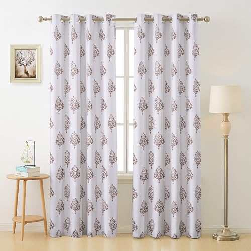 Image of Homestan 100% Cotton Block Print Long Door Curtains 9 Feet Long Set of 2 with Stainless Steel Grommets for Home Decor (9 X 4.5 Feet, Brown)