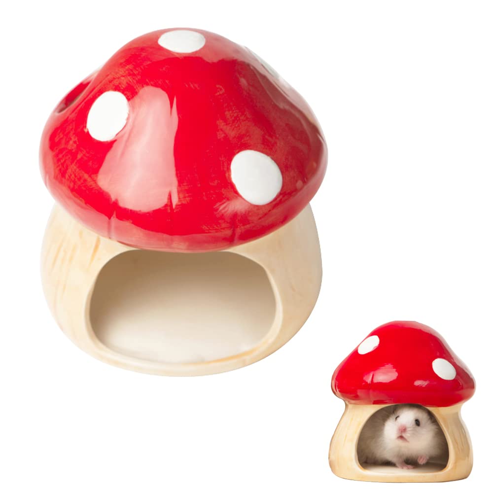 JVHLOV Hamster Hideout Cerámica Hongo, de Cerámica Pequeños Animales Jaula Cabaña, Hideout de Cerámica para Hámster, para Hámster Dibujos Animados Hideout Hámster