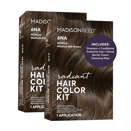 Image of Madison Reed Radiant Hair Color Kit - 6NA Medium Ash Brown with Cool Smoky Undertones (Monza Brown), Permanent Hair Dye, Dimensional Gray Hair Blending | PPD-Free & Ammonia-Free, 2 Pack