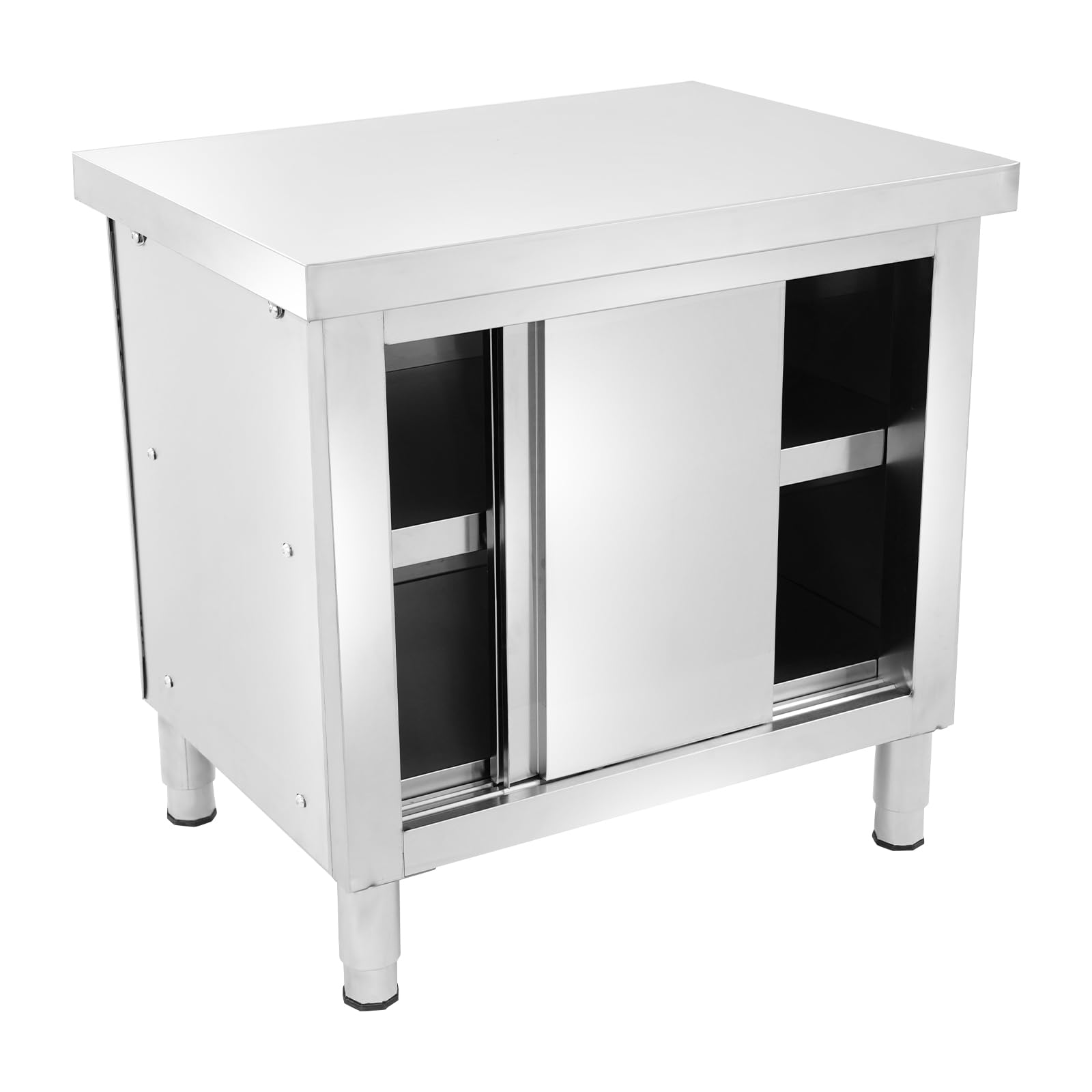 Stół roboczy ze stali nierdzewnej z drzwiami przesuwnymi, 80 x 60 x 80 cm, zewnętrzna szafka kuchenna, stół ze stali nierdzewnej, mobilny stół gastronomiczny z regałem i szufladami