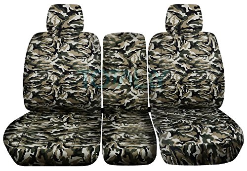 Totally Covers Compatible with 2009-2010 Ford F-150 Camo Truck Seat Covers (Front 40/20/40 Split Bench) w 2 Headrests & Opening Center Console/Solid Armrest: Beige & Green Camouflage (16 Prints) F150