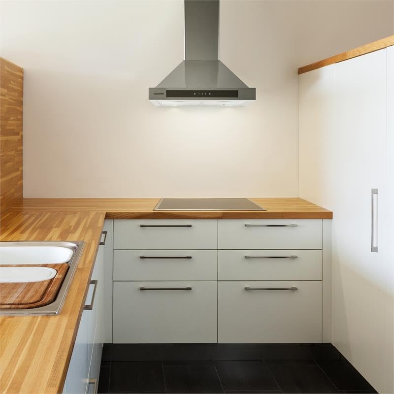 Klarstein Zelda - Hotte aspirante, Extracteur de fumée, Montage mural, Éclairage LED, 210W, Aspiration 650 m³/h, Panneau tactile, Acier inox, Efficacité énergétique B, Minuterie, 60 cm, Argent