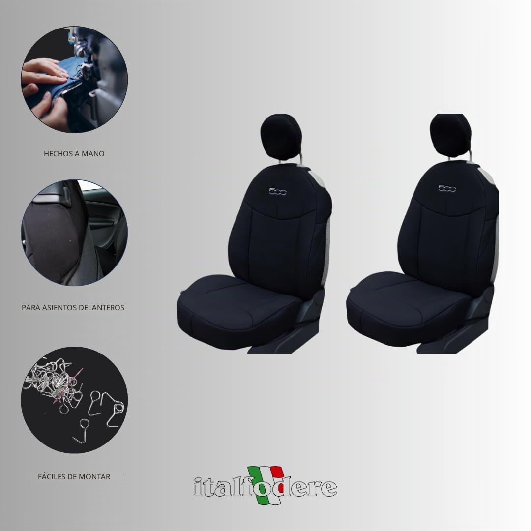 Italfodere - Par de fundas delanteras compatibles con Fiat 500 desde 2007 en adelante - Algodón acoplado - Hecho a mano - Elegantes y resistentes - Accesorios para el interior del coche - Made in